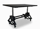 Otis Adjustable Writing Table Desk - Cast Iron Base - Casters - Ebony Top - Knox Deco - Desks