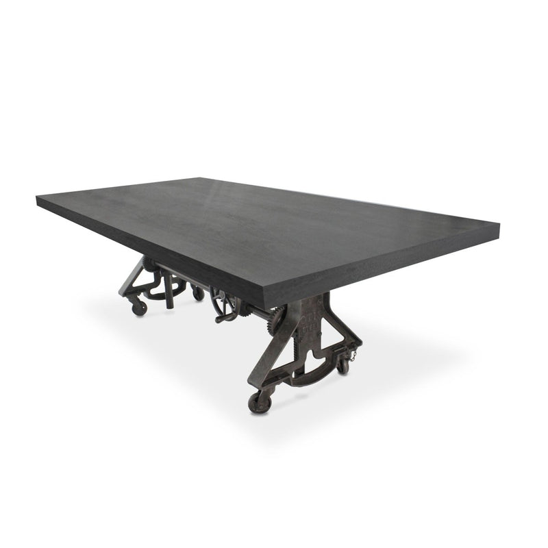 Otis Steel Dining Table - Adjustable Height Iron Base - Casters - 8ft Ebony Top - Knox Deco - Tables