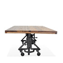 Otis Steel Dining Table - Adjustable Height Iron Base - Casters - 8ft Natural Rustic Top - Knox Deco - Tables