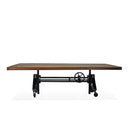 Otis Steel Dining Table - Adjustable Height Iron Base - Casters - 8ft Natural Rustic Top - Knox Deco - Tables