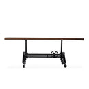 Otis Steel Dining Table - Adjustable Height Iron Base - Casters - 8ft Natural Rustic Top - Knox Deco - Tables