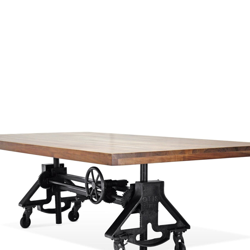 Otis Steel Dining Table - Adjustable Height Iron Base - Casters - 8ft Natural Top - Knox Deco - Tables