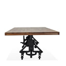 Otis Steel Dining Table - Adjustable Height Iron Base - Casters - 8ft Natural Top - Knox Deco - Tables