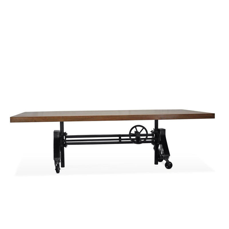 Otis Steel Dining Table - Adjustable Height Iron Base - Casters - 8ft Natural Top - Knox Deco - Tables