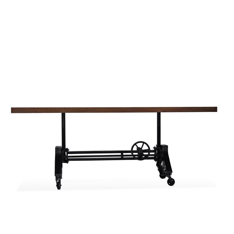 Otis Steel Dining Table - Adjustable Height Iron Base - Casters - 8ft Natural Top - Knox Deco - Tables