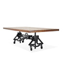 Otis Steel Dining Table - Adjustable Height Iron Base - Casters - 8ft Natural Top - Knox Deco - Tables