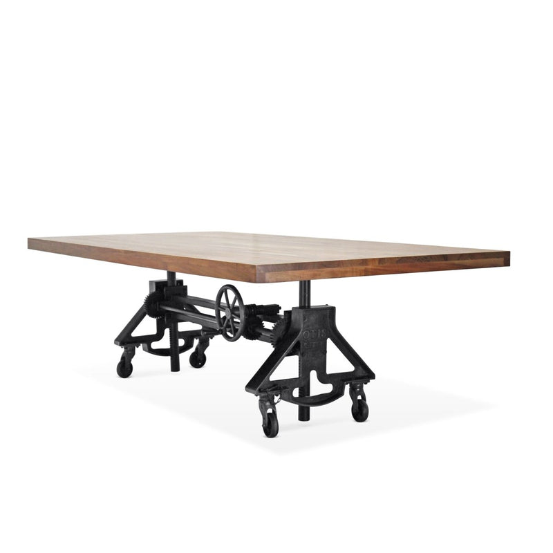 Otis Steel Dining Table - Adjustable Height Iron Base - Casters - 8ft Natural Top - Knox Deco - Tables