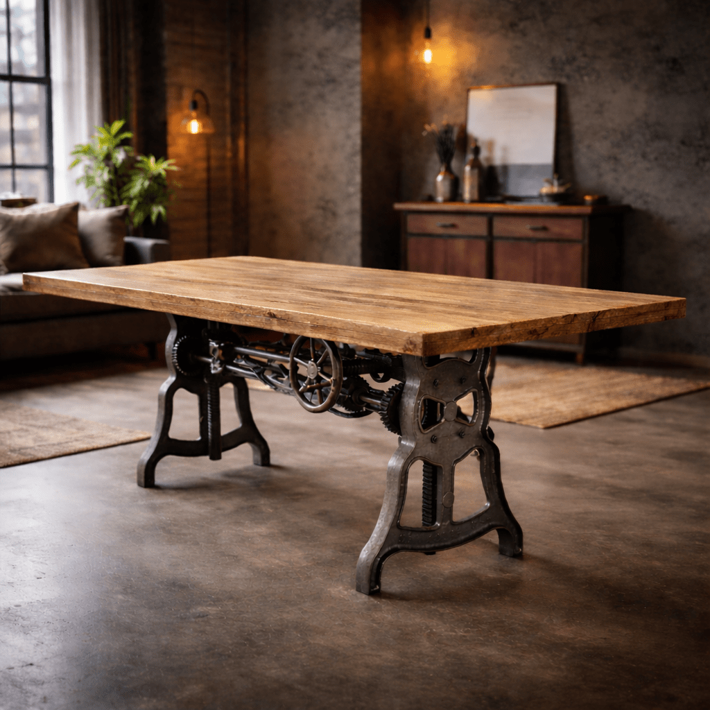 Shoemaker Dining Table - Adjustable Height Iron Base - Rustic Natural ...