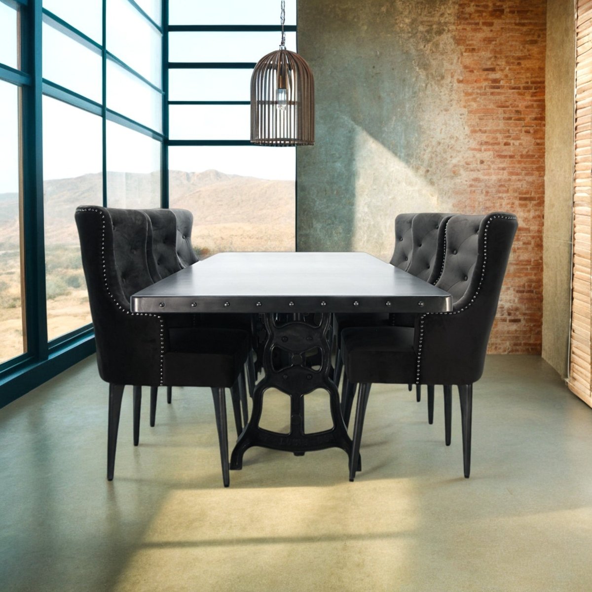 Shoemaker Riveted Steel Adjustable Dining Table 8 ft – Knox Deco