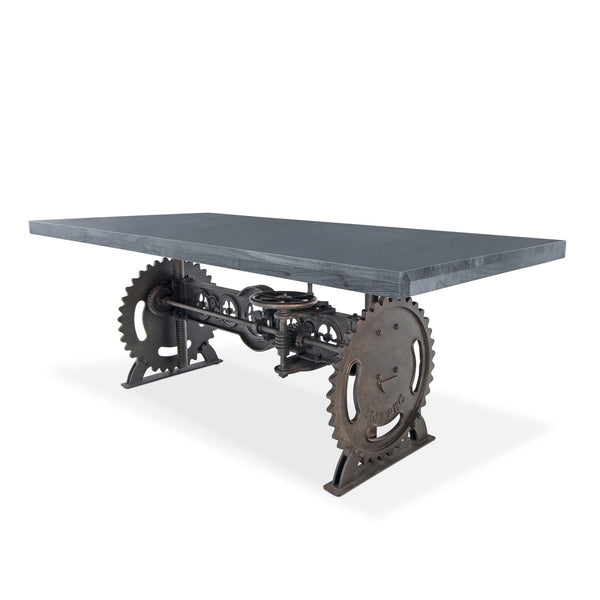 Steampunk Adjustable Dining Table - Iron Crank Base - Gray Top - Knox Deco - Tables