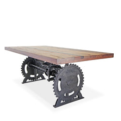 Steampunk Adjustable Dining Table - Iron Crank Base - Natural Finish - Knox Deco - Tables