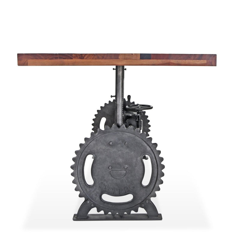 Steampunk Adjustable Dining Table - Iron Crank Base - Natural Finish - Knox Deco - Tables