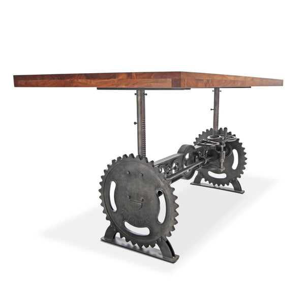 Steampunk Adjustable Dining Table - Iron Crank Base - Provincial Top - Knox Deco - Tables