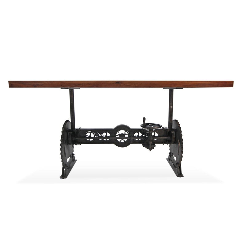 Steampunk Adjustable Dining Table - Iron Crank Base - Provincial Top - Knox Deco - Tables