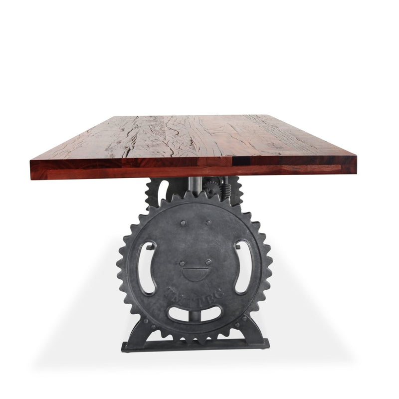 Steampunk Adjustable Dining Table - Iron Crank Base - Rustic Mahogany - Knox Deco - Tables