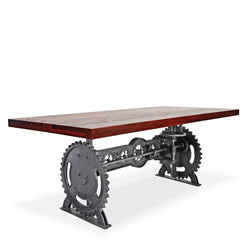 Steampunk Adjustable Dining Table - Iron Crank Base - Rustic Mahogany - Knox Deco - Tables