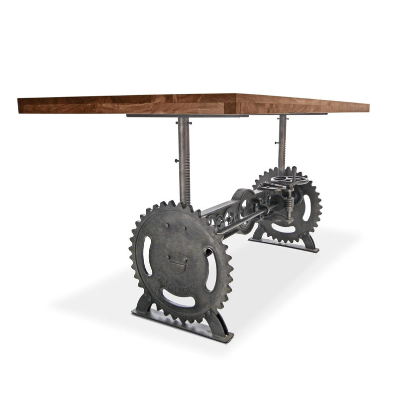 Steampunk Adjustable Dining Table - Iron Crank Base - Walnut Top - Knox Deco - Tables