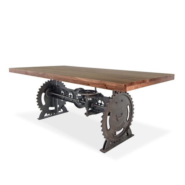 Steampunk Adjustable Dining Table - Iron Crank Base - Walnut Top - Knox Deco - Tables