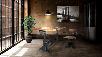 Industrial Adjustable Crank Drafting Desk - Tilt Top - Cast Iron Base 70" - Knox Deco - Desks