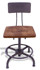 Vintage Industrial American Ajustrite Stool - Wood Seat - Steel Metal Frame - Knox Deco - Seating