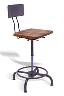 Vintage Industrial American Ajustrite Stool - Wood Seat - Steel Metal Frame - Knox Deco - Seating