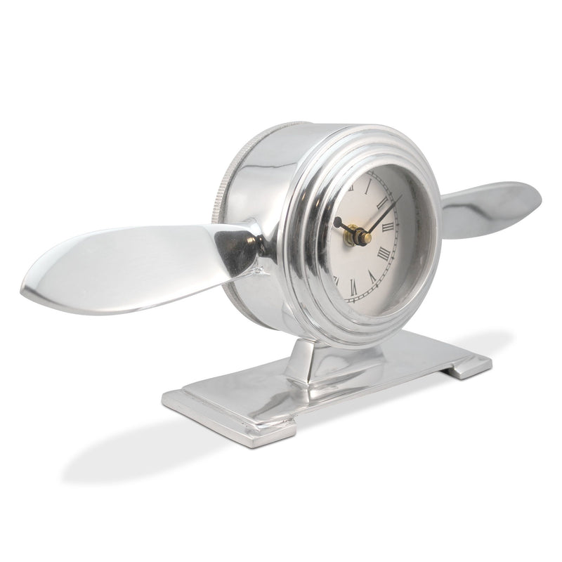 Abstract Airplane Propeller Desk Clock - Polished Aluminum Plane - Knox Deco - Decor