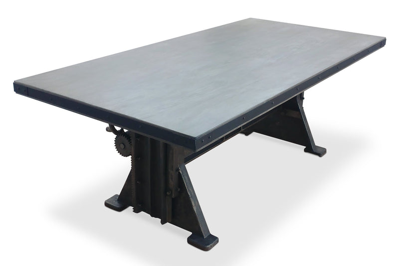 Craftsman Industrial Dining Table - Adjustable Height Iron Base - Gray Top - Knox Deco - Tables
