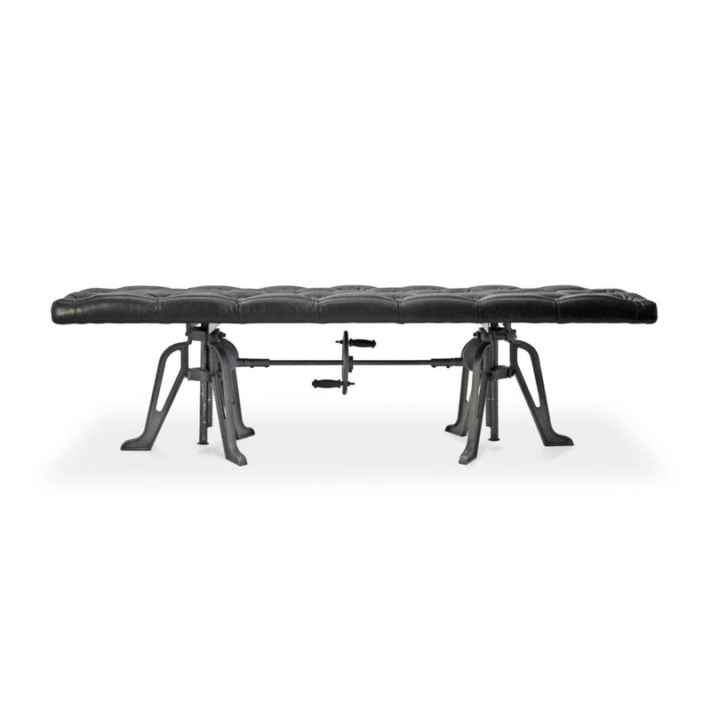 Adjustable Industrial Dining Bench - Cast Iron - Black Tufted Leather - 70" - Knox Deco - Seating