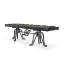 Adjustable Industrial Dining Bench - Cast Iron - Black Tufted Leather - 70" - Knox Deco - Seating