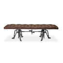 Adjustable Industrial Dining Bench - Cast Iron - Brown Tufted Leather - 70" - Knox Deco - Seating