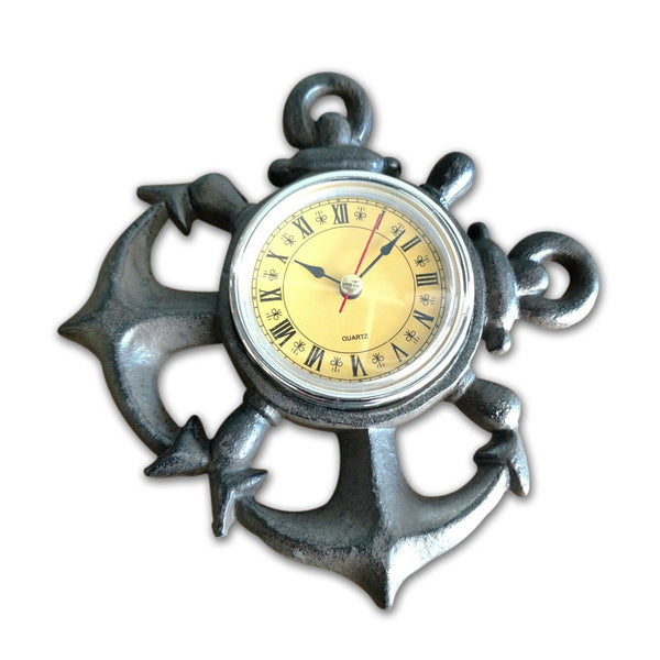 Nautical Anchor Metal Wall Clock - Cast Iron - Roman Numeral Dial - Knox Deco - Decor