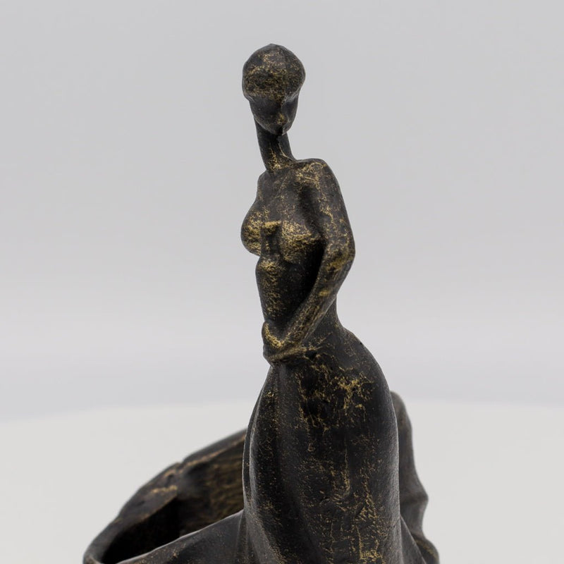 Art Deco Classy Lady Figurine Wine Bottle Holder - Cast Iron Metal - Knox Deco