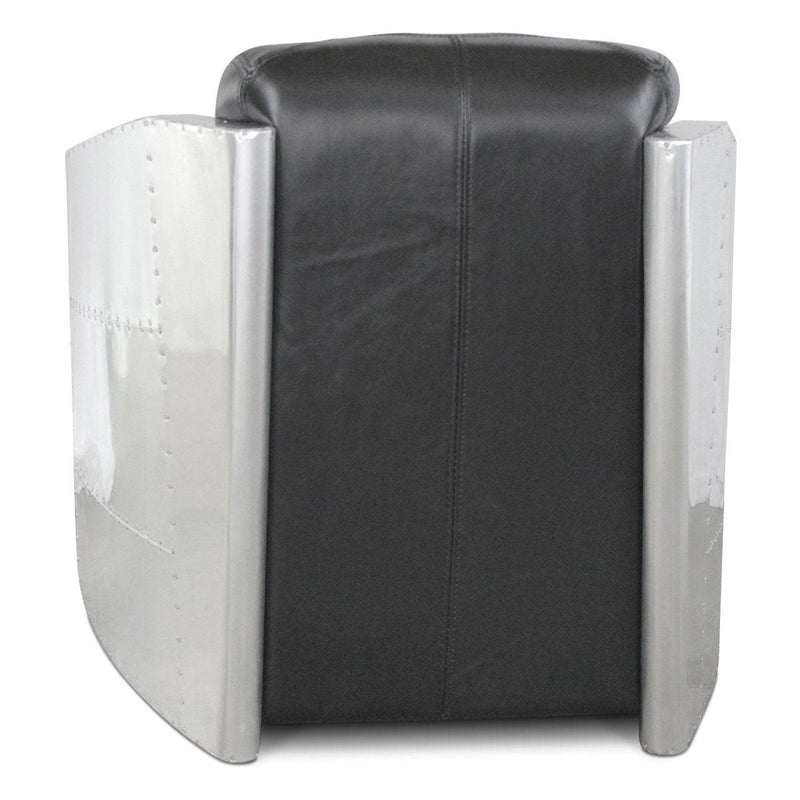 Aviator Bullet Leisure Arm Chair - Genuine Black Leather - Aluminum - Knox Deco - Seating