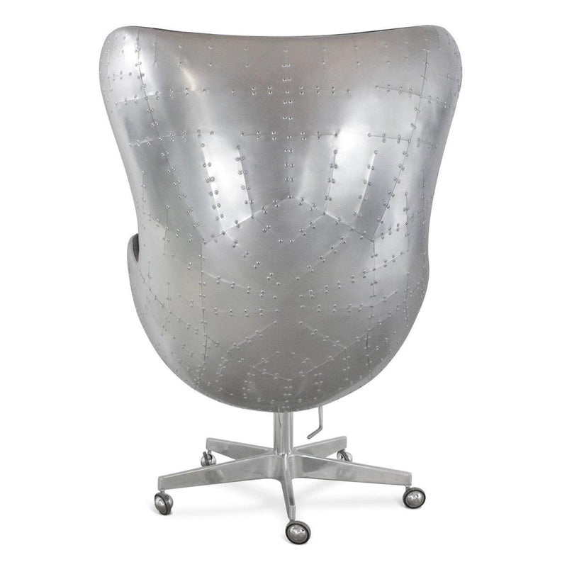 Aviator Egg Office Chair - Aluminum - Black Leather - Swivel - Casters - Knox Deco - Seating