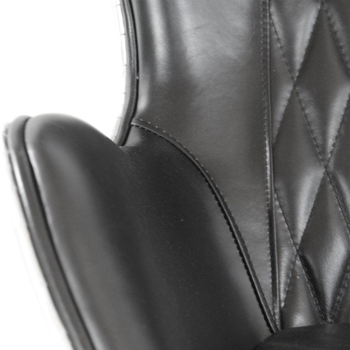 Aviator Office Swan Chair - Casters - Genuine Black Leather - Aluminum