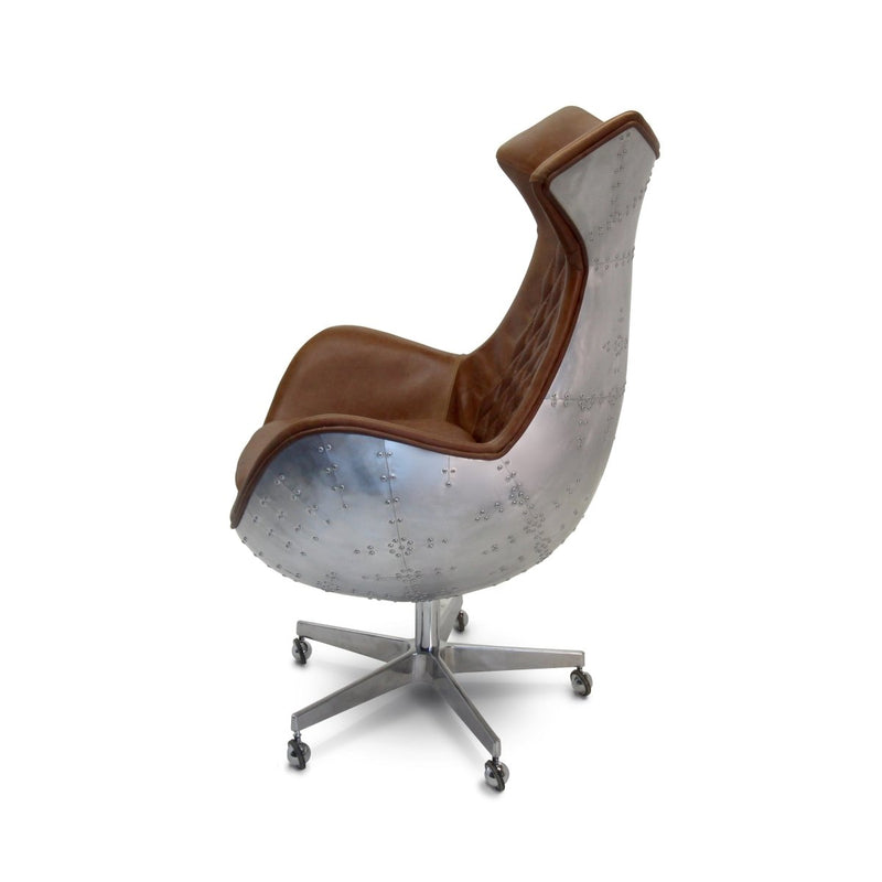Aviator Egg Variant Office Chair - Headrest - Casters - Brown Leather - MCM - Knox Deco - Seating