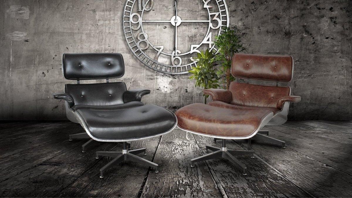 Mid Century Modern Leather Lounge Chair with Ottoman - Classic