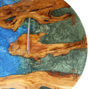 Blue Green Resin Epoxy Wall Clock Live Edge Olive Wood - 28 Inches - Knox Deco - Wall Clock