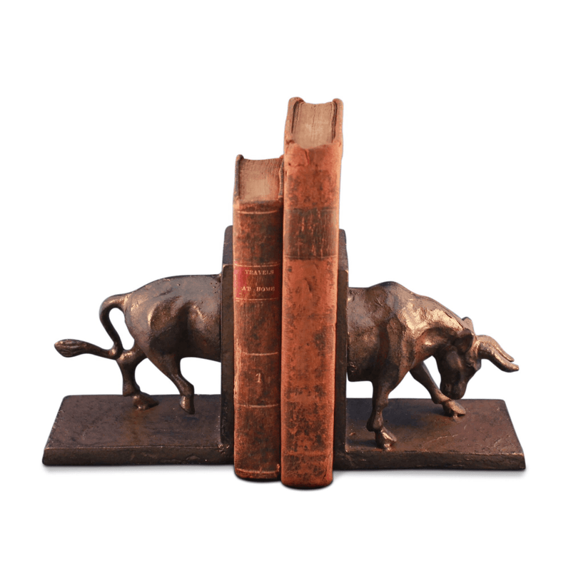 Cast Iron Charging Bull Bookends - Metal - Pair - Knox Deco - Bookends