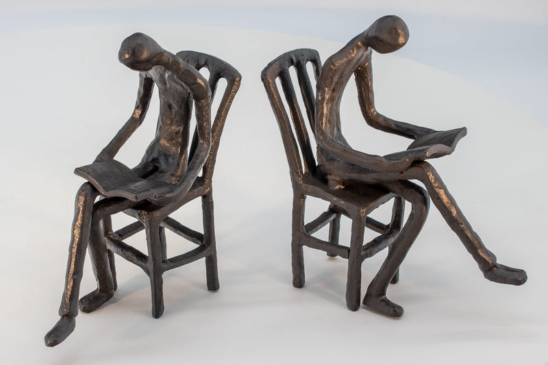 Chair Reader Bookends Figurine - Metal - Cast Iron - Pair - Knox Deco - Bookends