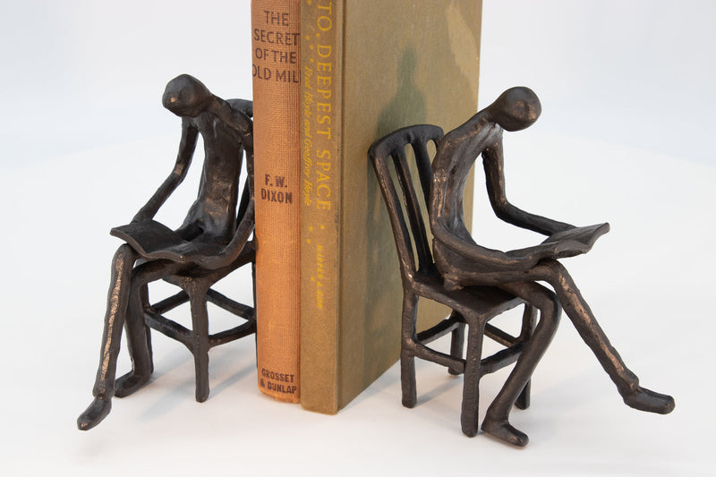 Chair Reader Bookends Figurine - Metal - Cast Iron - Pair - Knox Deco - Bookends