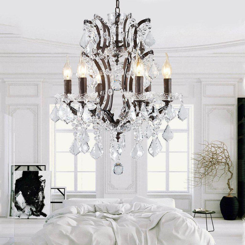 Classic Formal Crystal and Distressed Iron Chandelier - 6 Lights - Knox Deco - Lighting