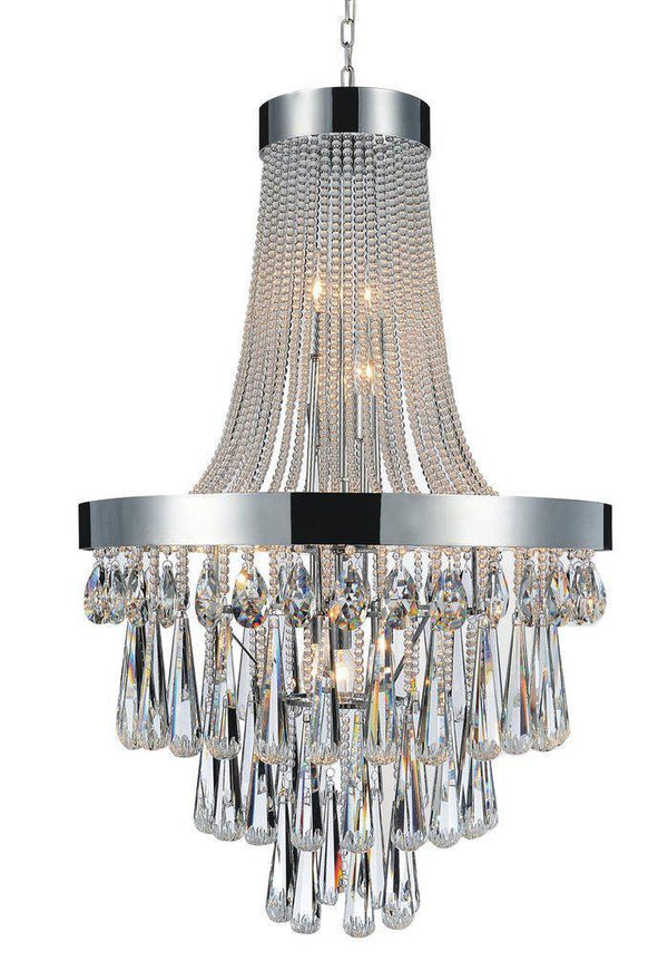 Polished Stainless Steel Crystal Chandelier - Modern French 24" x 42" - Knox Deco - Lighting