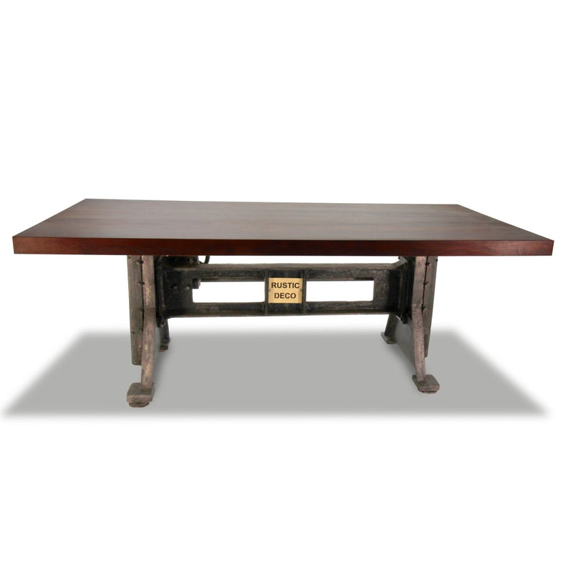 Craftsman Industrial Dining Table - Adjustable Height Iron Base - Mahogany Top - Knox Deco - Tables