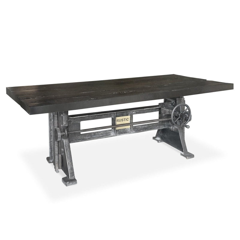 Craftsman Industrial Dining Table - Adjustable Height Iron Base - Rustic Ebony - Knox Deco - Tables