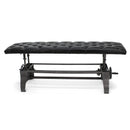 Crescent Industrial Dining Bench - Adjustable Iron Base - Black Leather Seat - Knox Deco - Seating