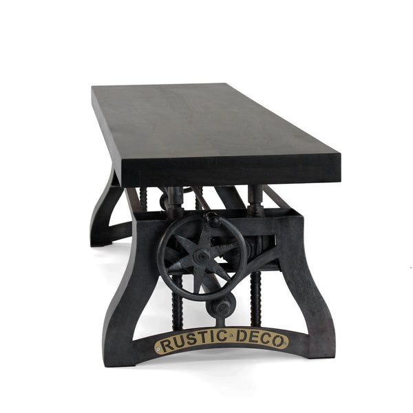 Crescent Industrial Dining Bench - Adjustable Iron Base - Ebony Seat - Knox Deco - Seating