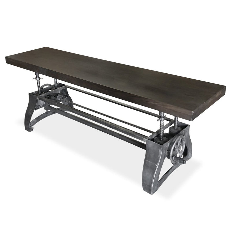 Crescent Industrial Dining Bench - Adjustable Iron Base - Ebony Seat - Knox Deco - Seating