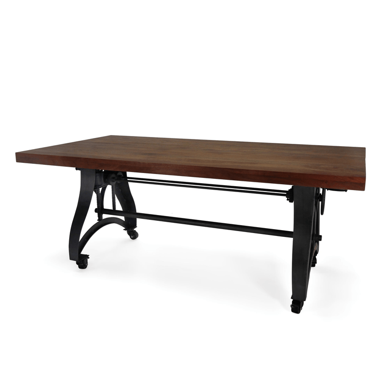 Crescent Industrial Dining Table - Adjustable Height - Casters - Provincial Top - Knox Deco - Tables