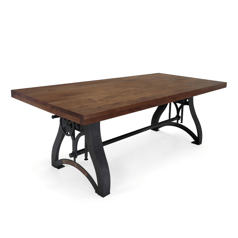 Crescent Industrial Dining Table - Adjustable Height - Casters - Provincial Top - Knox Deco - Tables